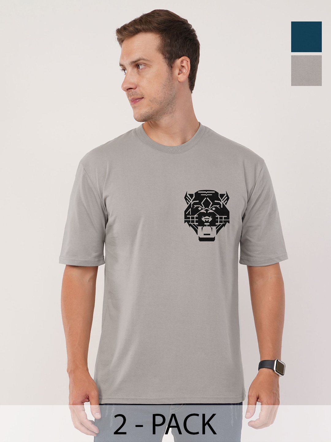 

AUSK Men 2 Printed Raw Edge T-shirt, Grey