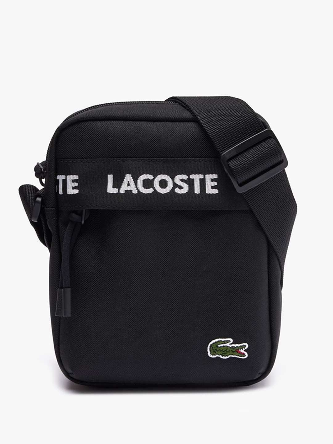 

Lacoste Structured Sling Bag with Applique, Black