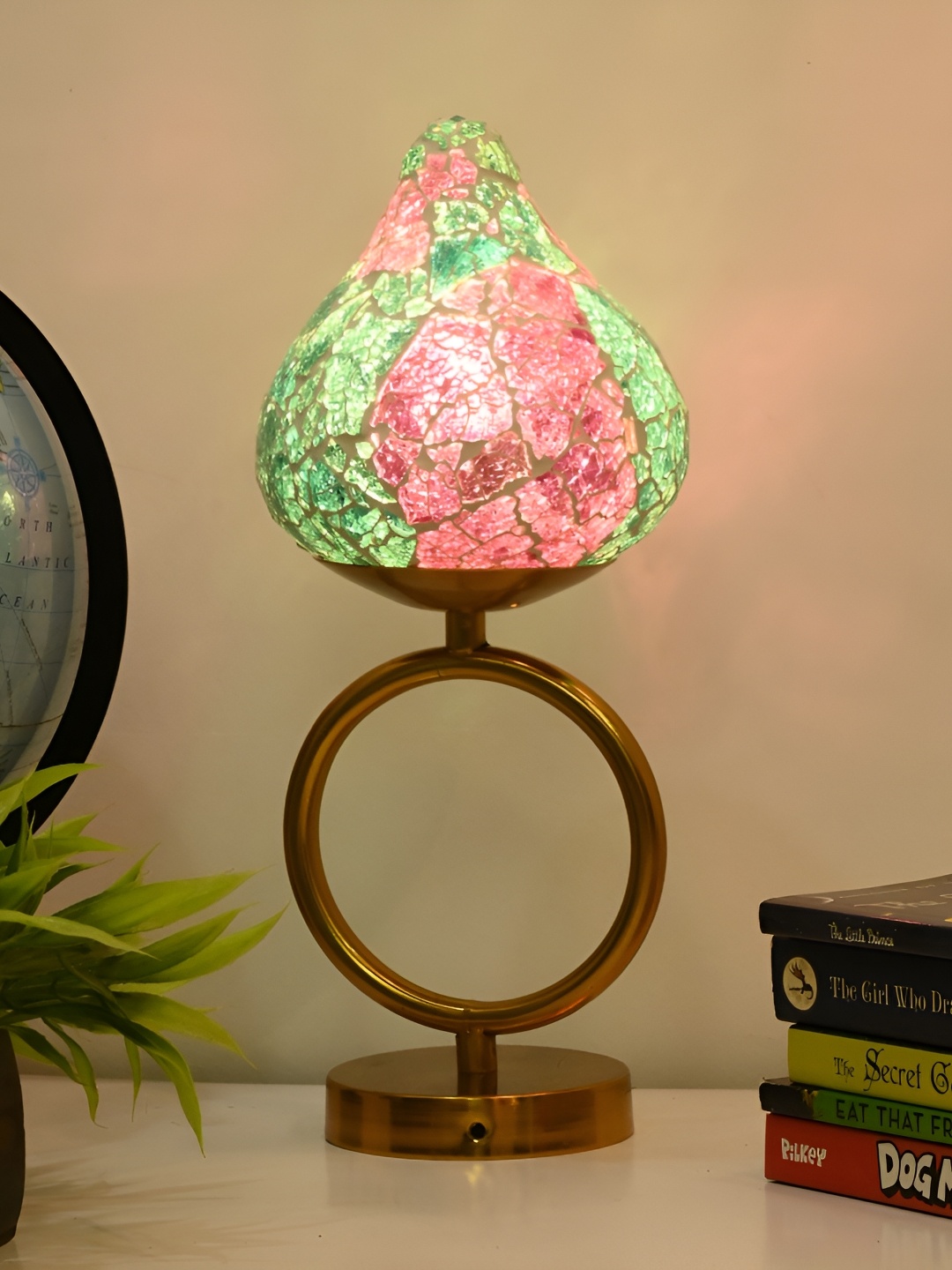 

Afast Blue & Pink Textured Traditional Abstract Glass Table Lamp With Adjustable Cord