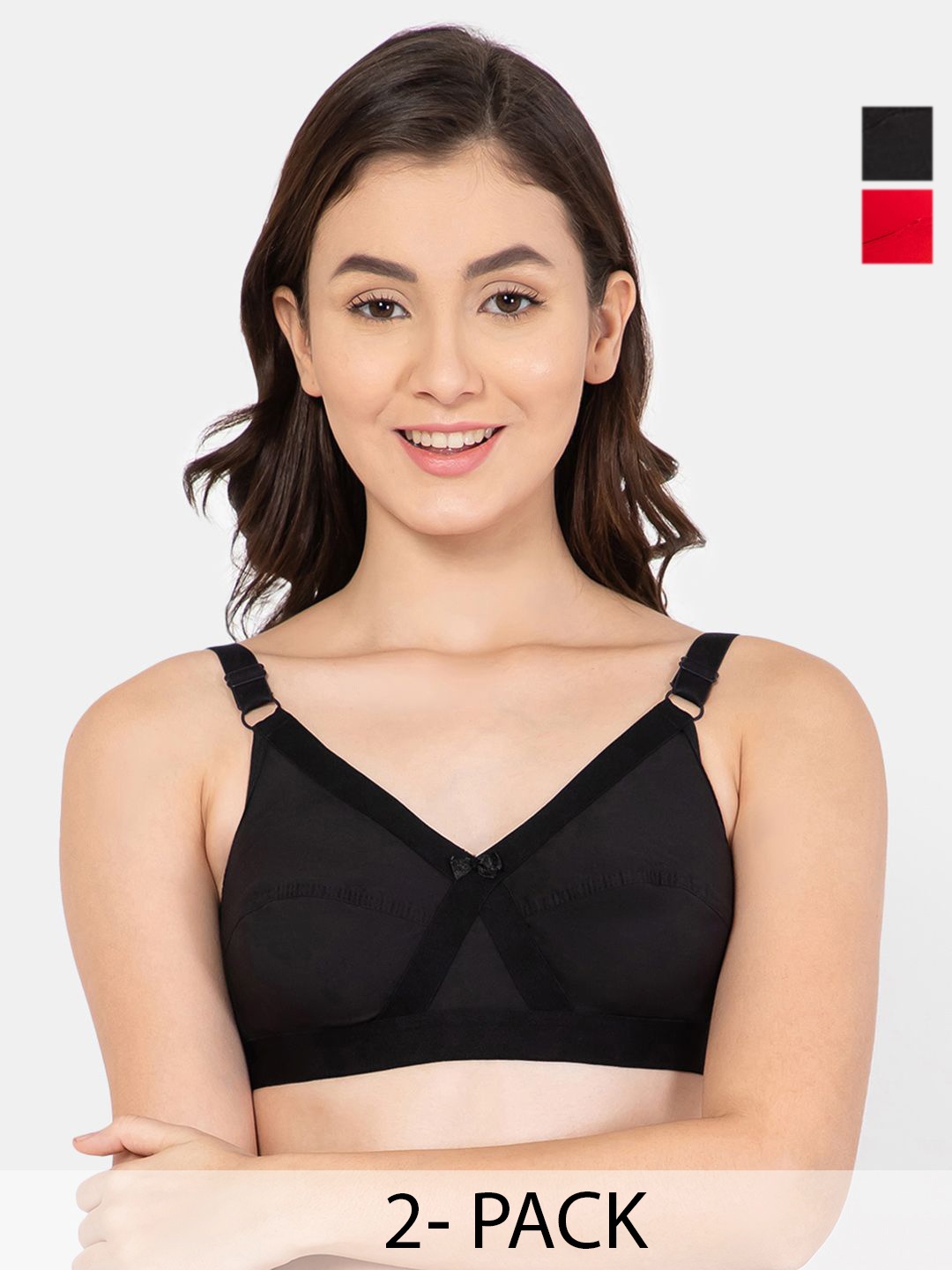 

Lady Lyka Medium Coverage Pack of 2 Bra, Black
