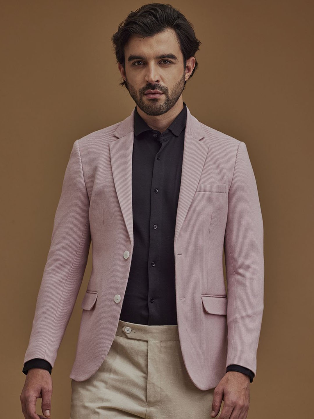 

Neumen Striped Single-Breasted Casual Blazer, Peach