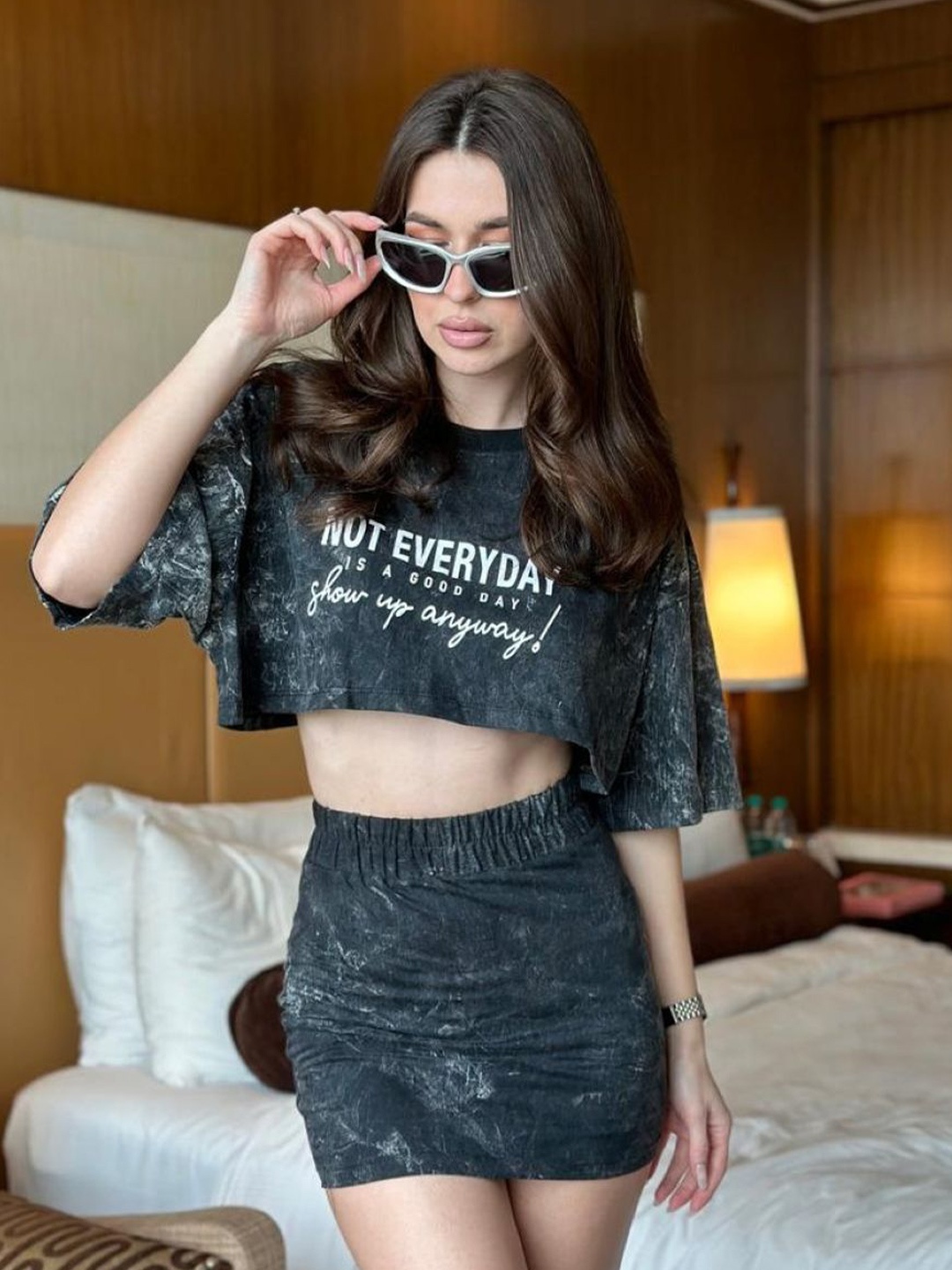 

StyleAsh Stone Washed T-Shirt With Skirt, Grey