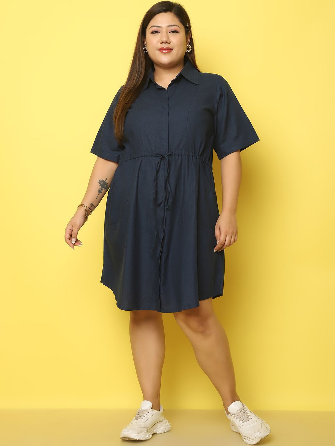 

theRebelinme Linen A-Line Midi Dress, Navy blue