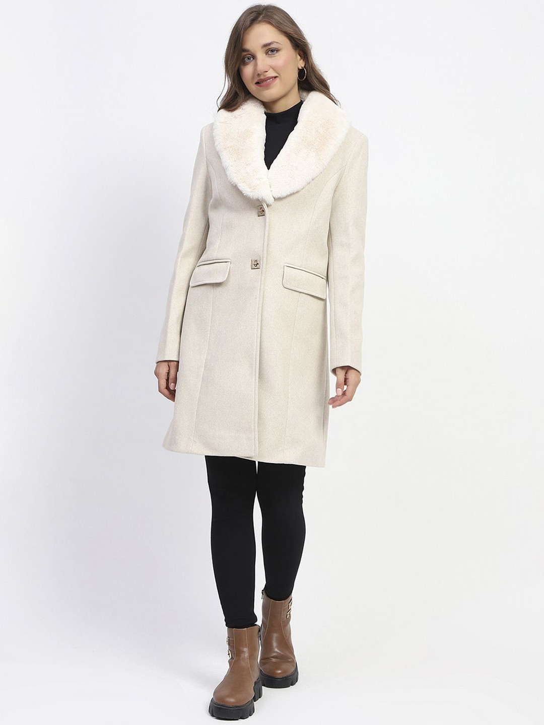 

Madame Single-Breasted Longline Overcoat, Off white
