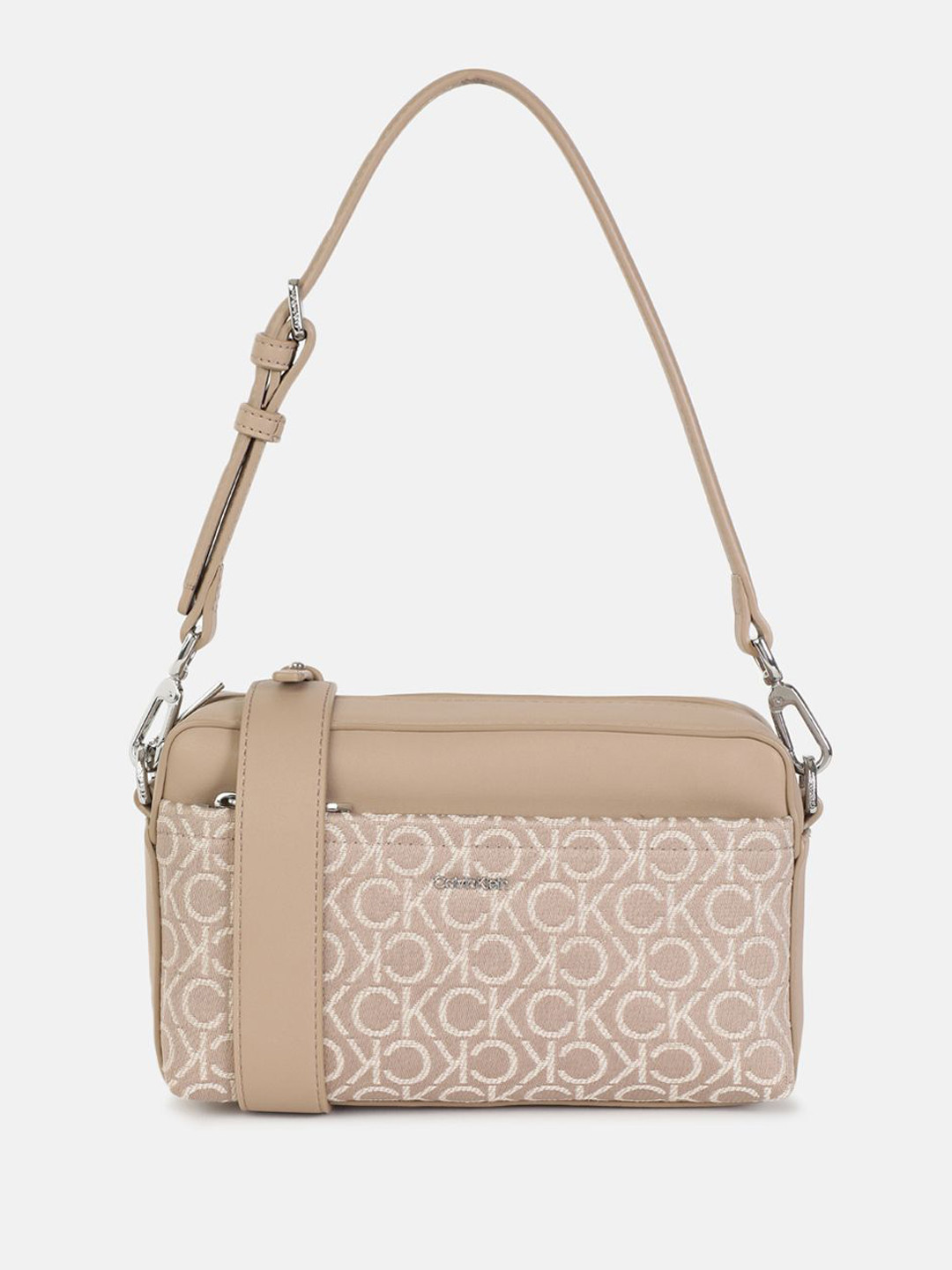 

Calvin Klein Jeans Floral Structured Sling Bag with Cut Work, Brown