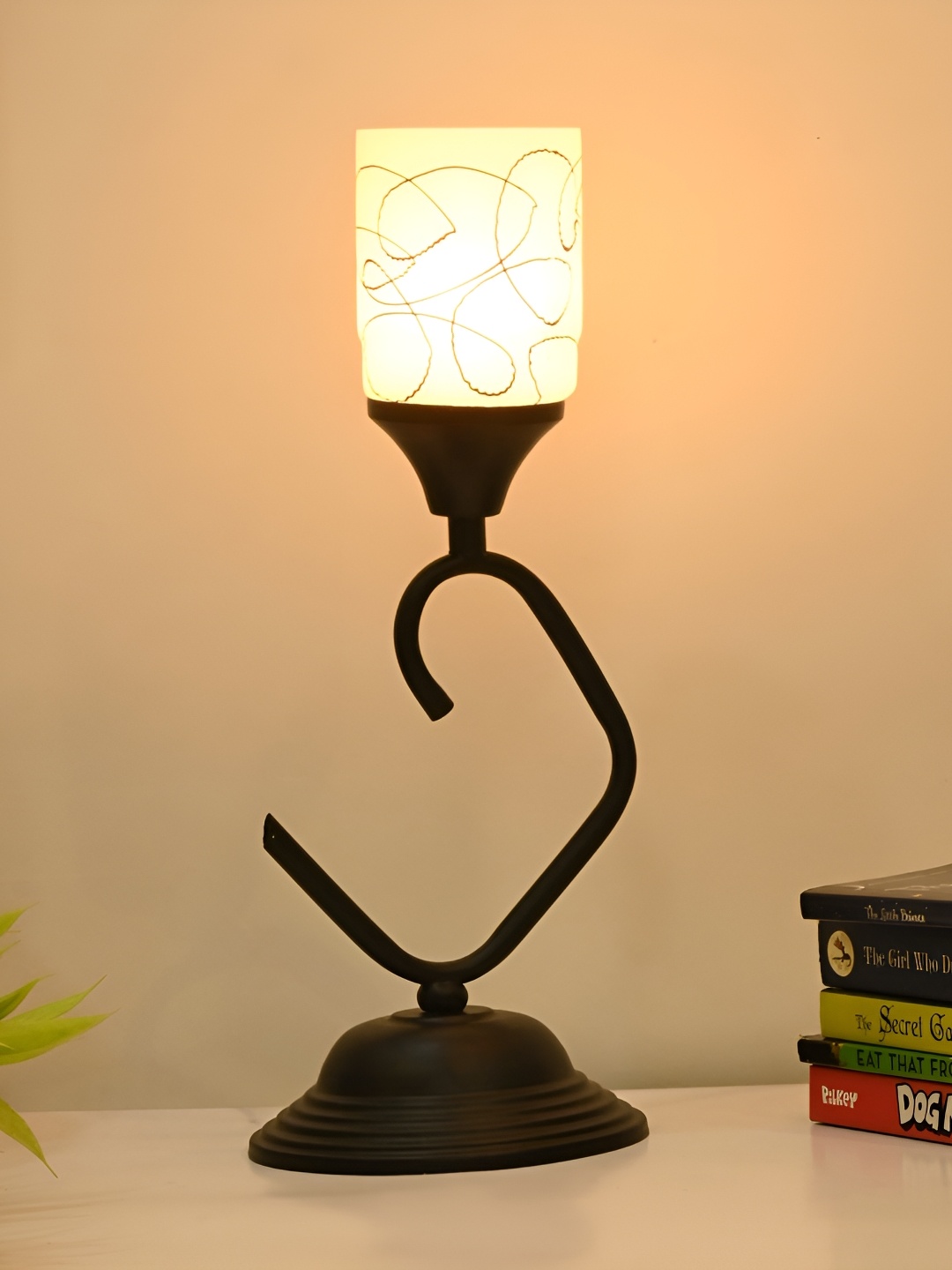 

Afast White & Black Printed Cylindrical Glass Table Lamp With Adjustable Cord