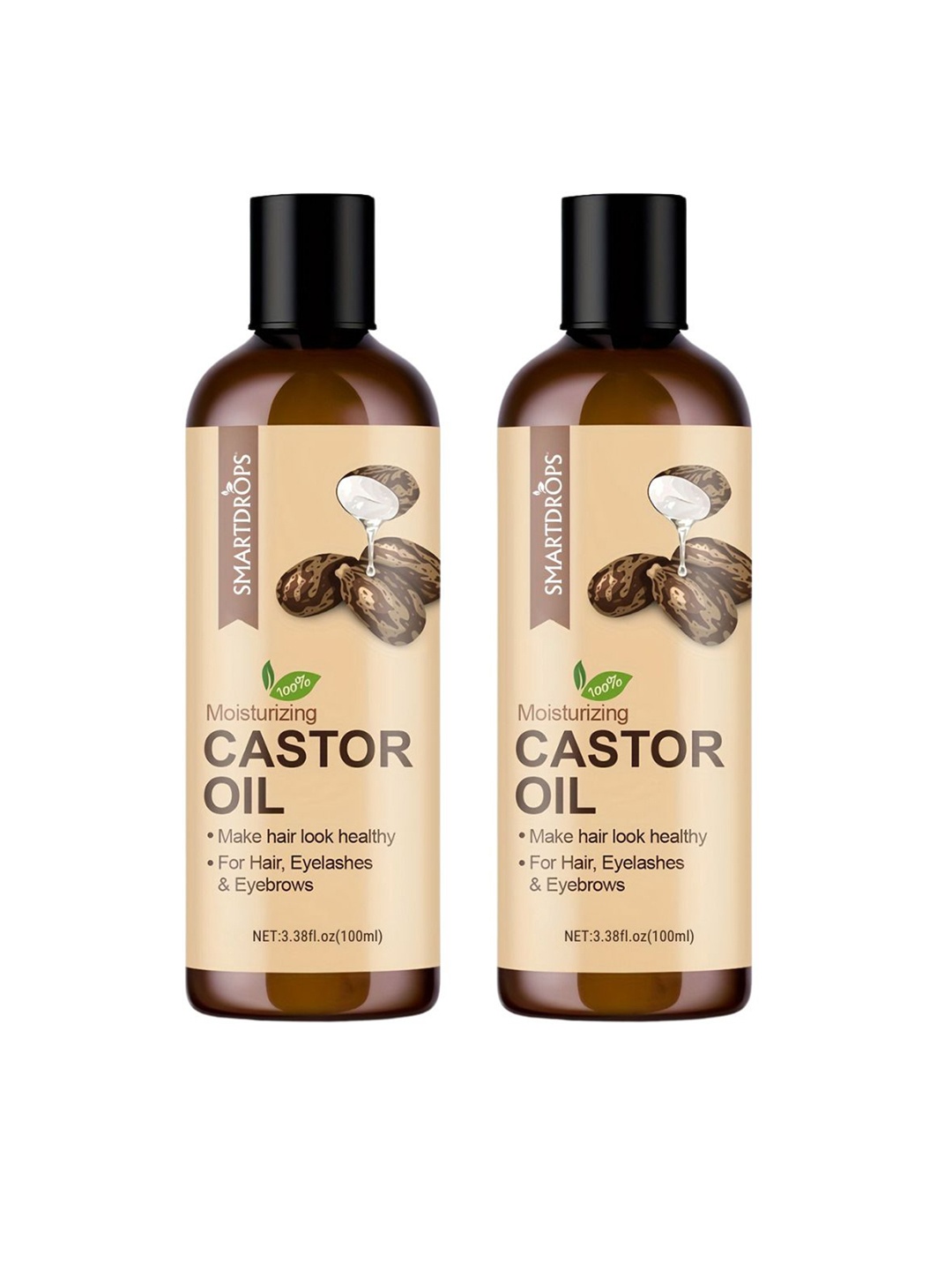 

Smartdrops Set Of 2 Black Castor Oil For Skin & Hair - 100ml Each, Brown