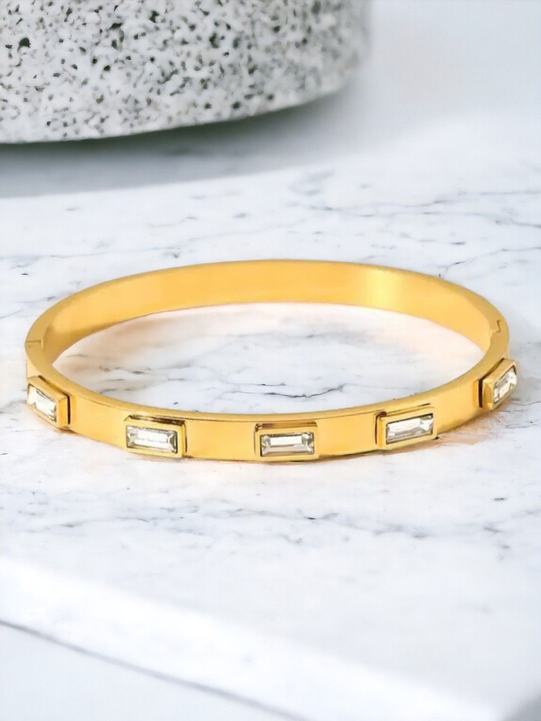 

Jewels Galaxy Gold-Plated Stainless Steel American Diamond Bangle-Style Bracelet