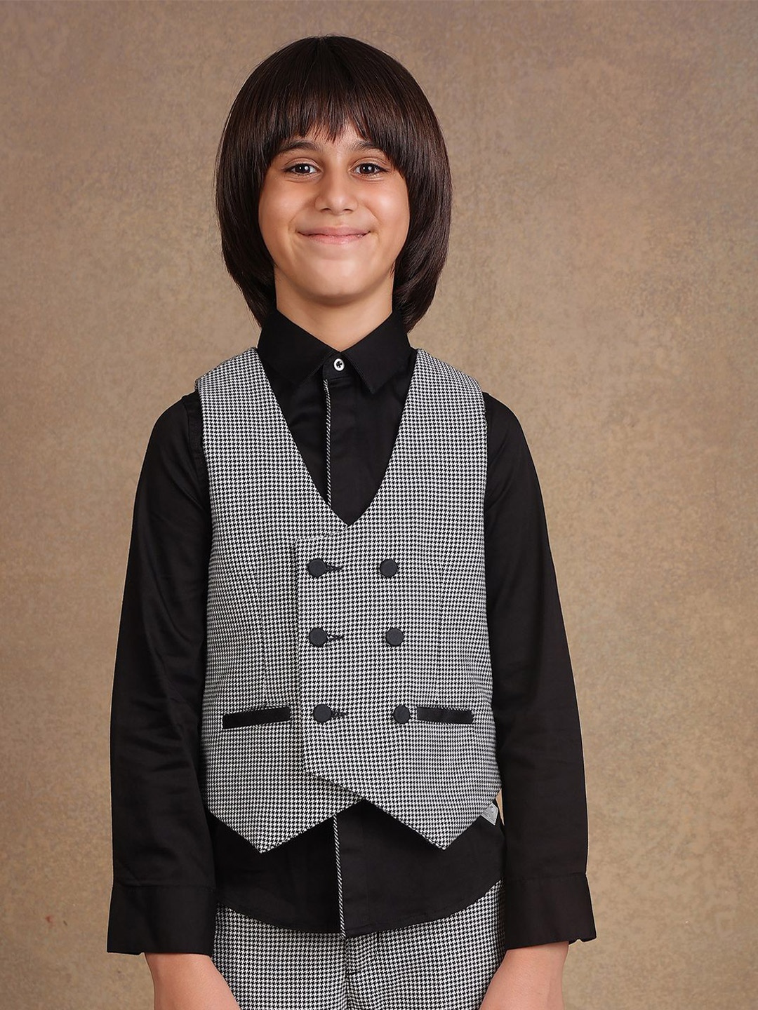 

One Friday Boys Checked Double Breasted Waistcoat, Black