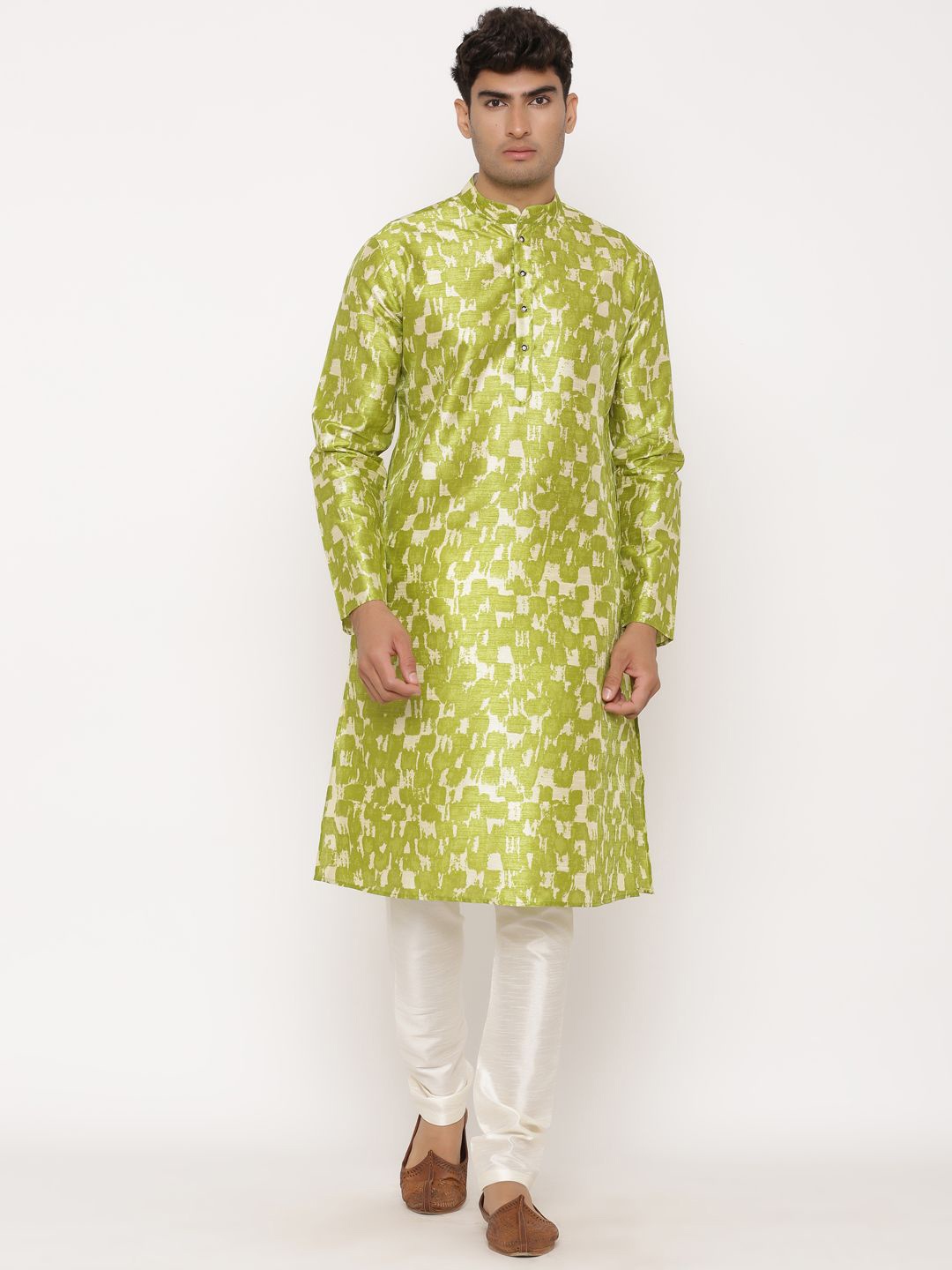 

Tistabene Abstract Printed Mandarin Collar Pure Cotton Straight Kurta With Trousers, Green