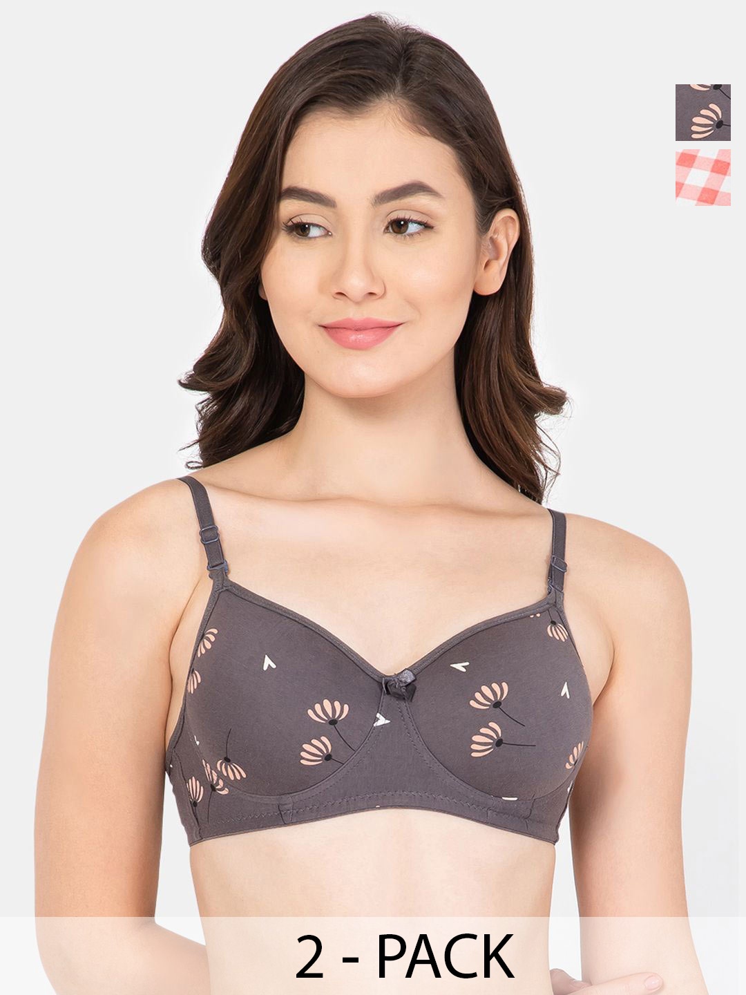 

Lady Lyka Floral Bra Medium Coverage Lightly Padded, Grey