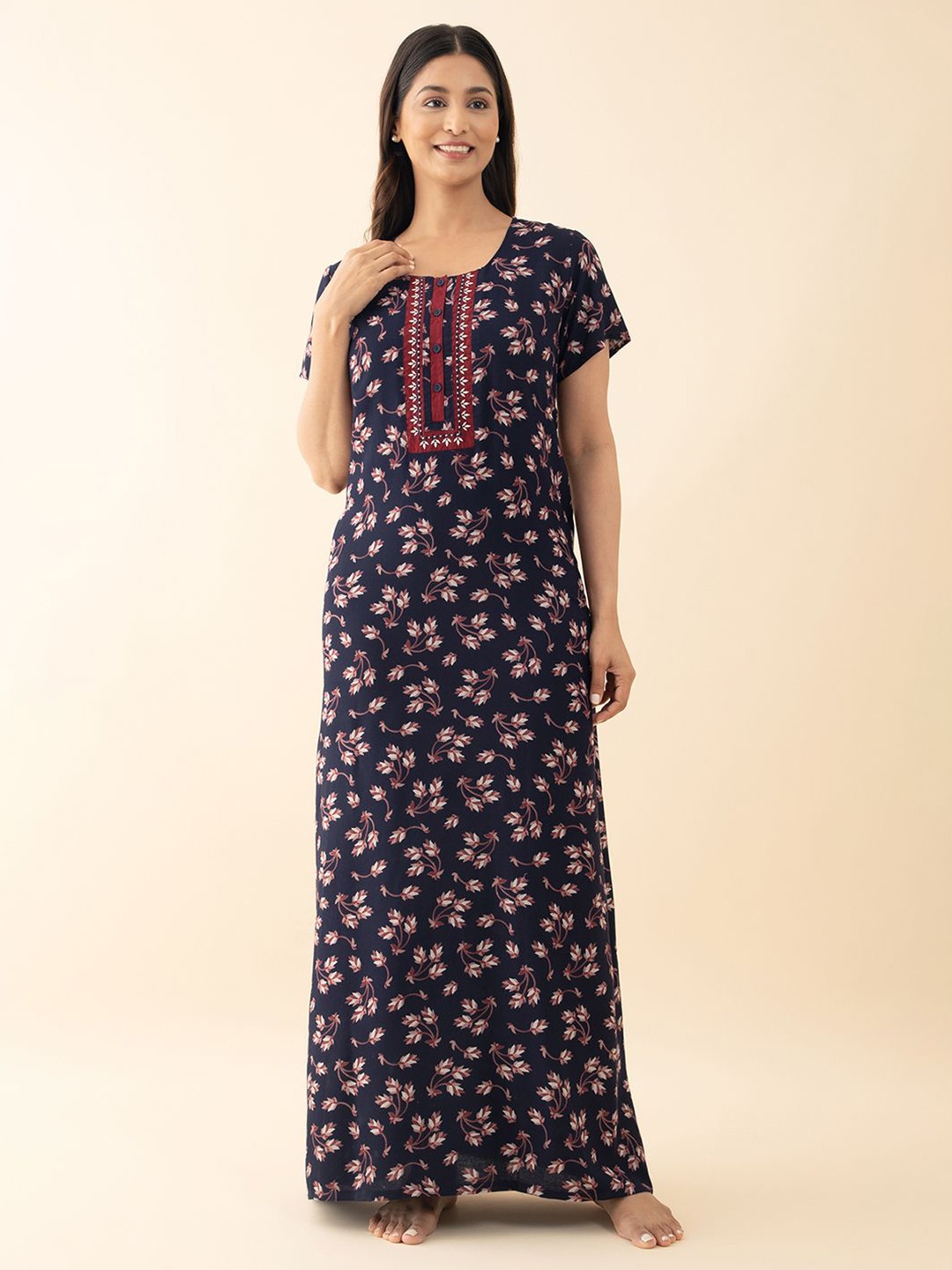 

Maybell Printed Maxi Nightdress, Navy blue