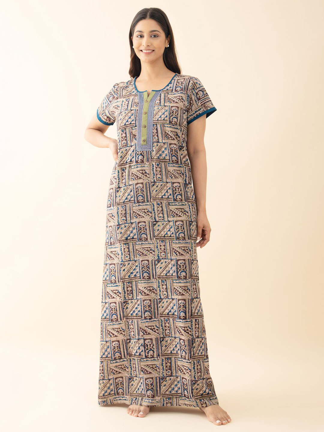 

Maybell Printed Maxi Nightdress, Beige