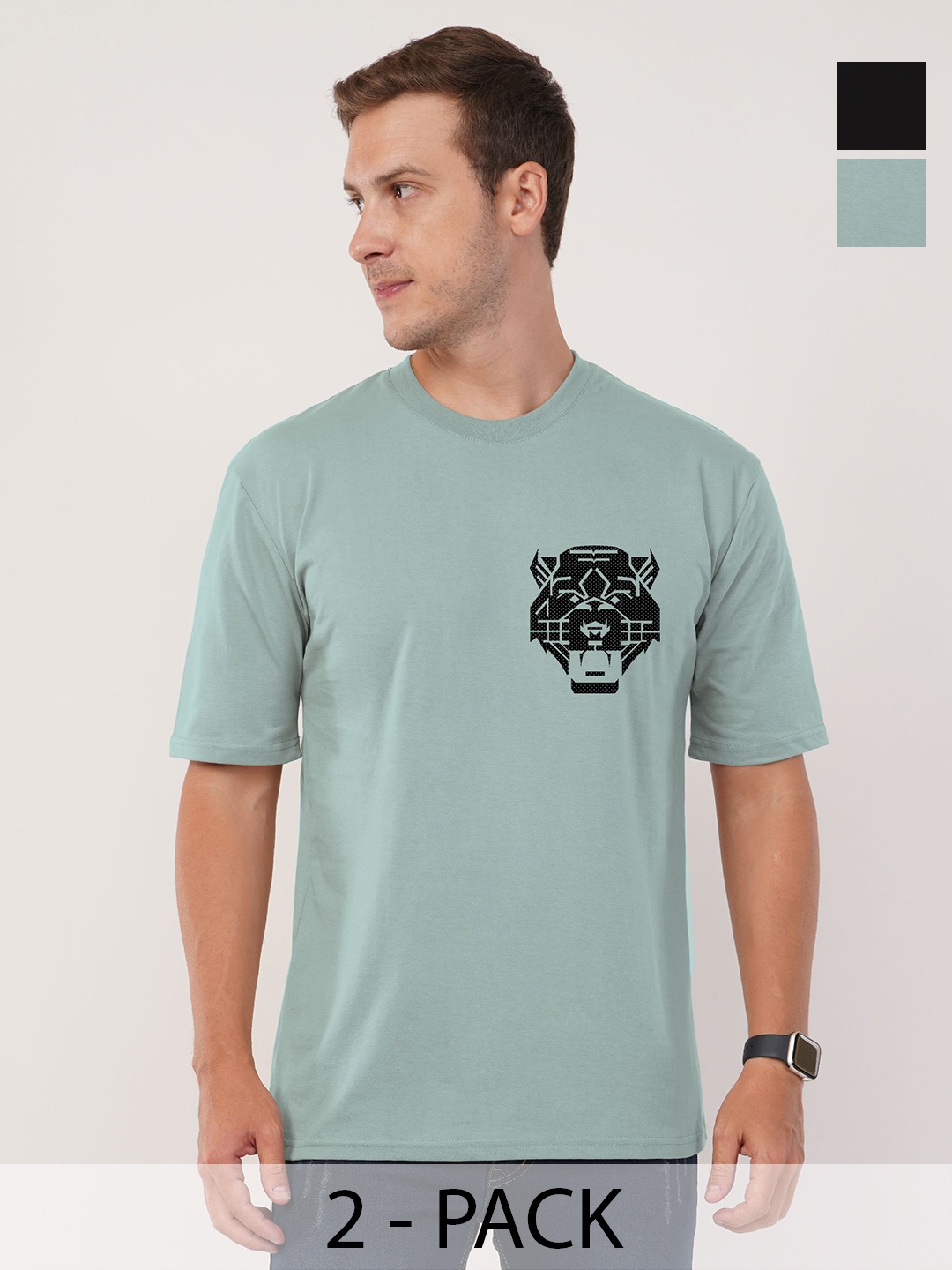 

AUSK Men 2 Printed Raw Edge T-shirt, Black