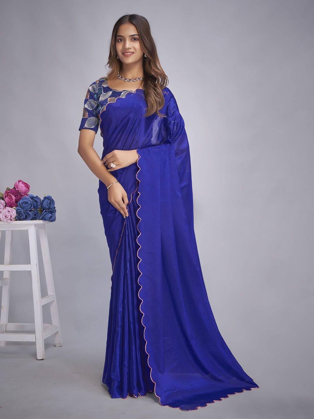 

Aika Solid Pure Chiffon Saree, Blue