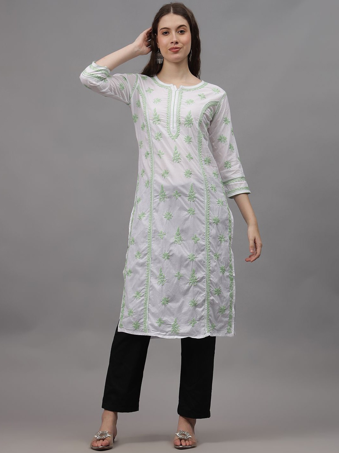 

Seva Chikan Ethnic Motifs Embroidered Chikankari Straight Kurta, White