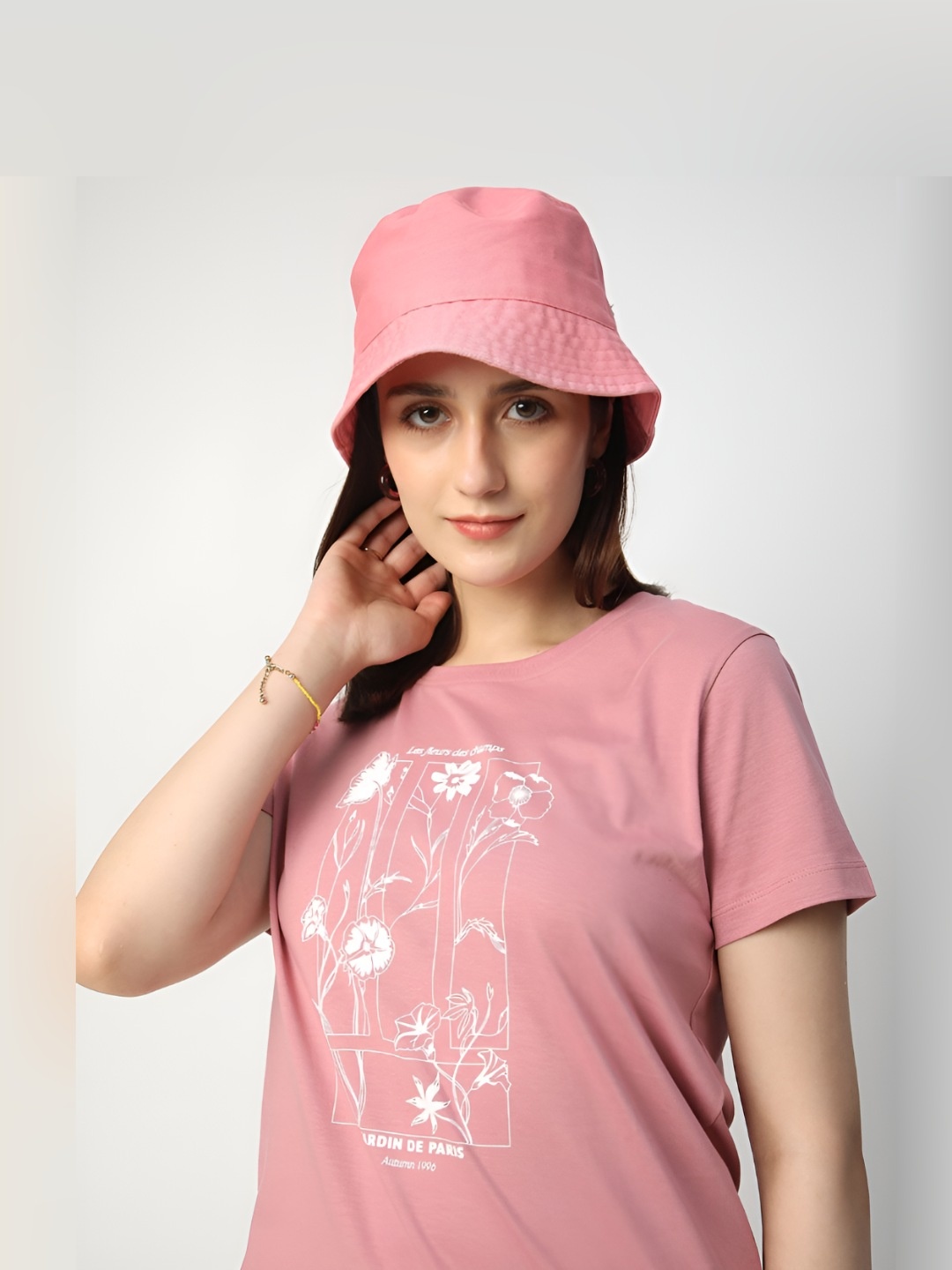 

R&B Women Floral Printed Round Neck Cotton T-Shirt, Pink