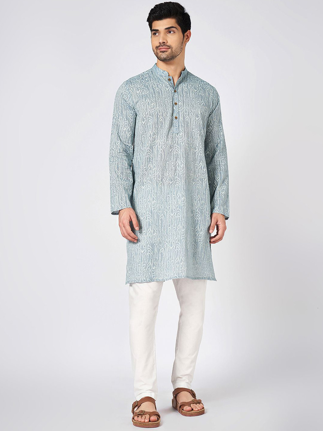 

indus route by Pantaloons Mandarin Collar Straight Kurta, Teal