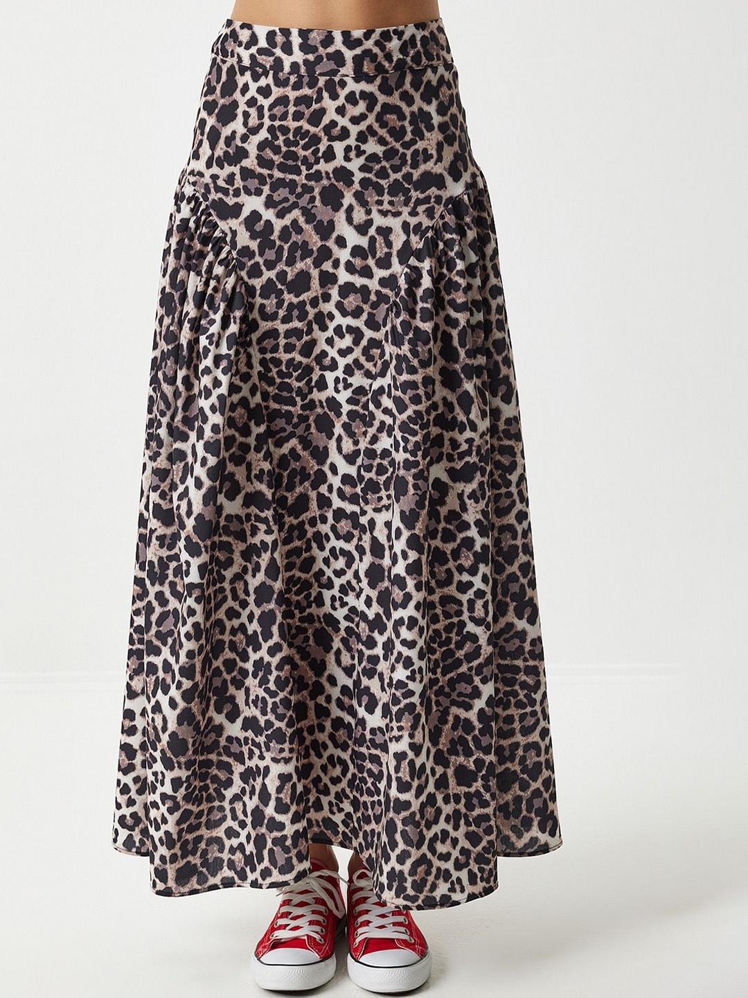 

Happiness istanbul Animal Printed Flared Maxi Skirt, Brown