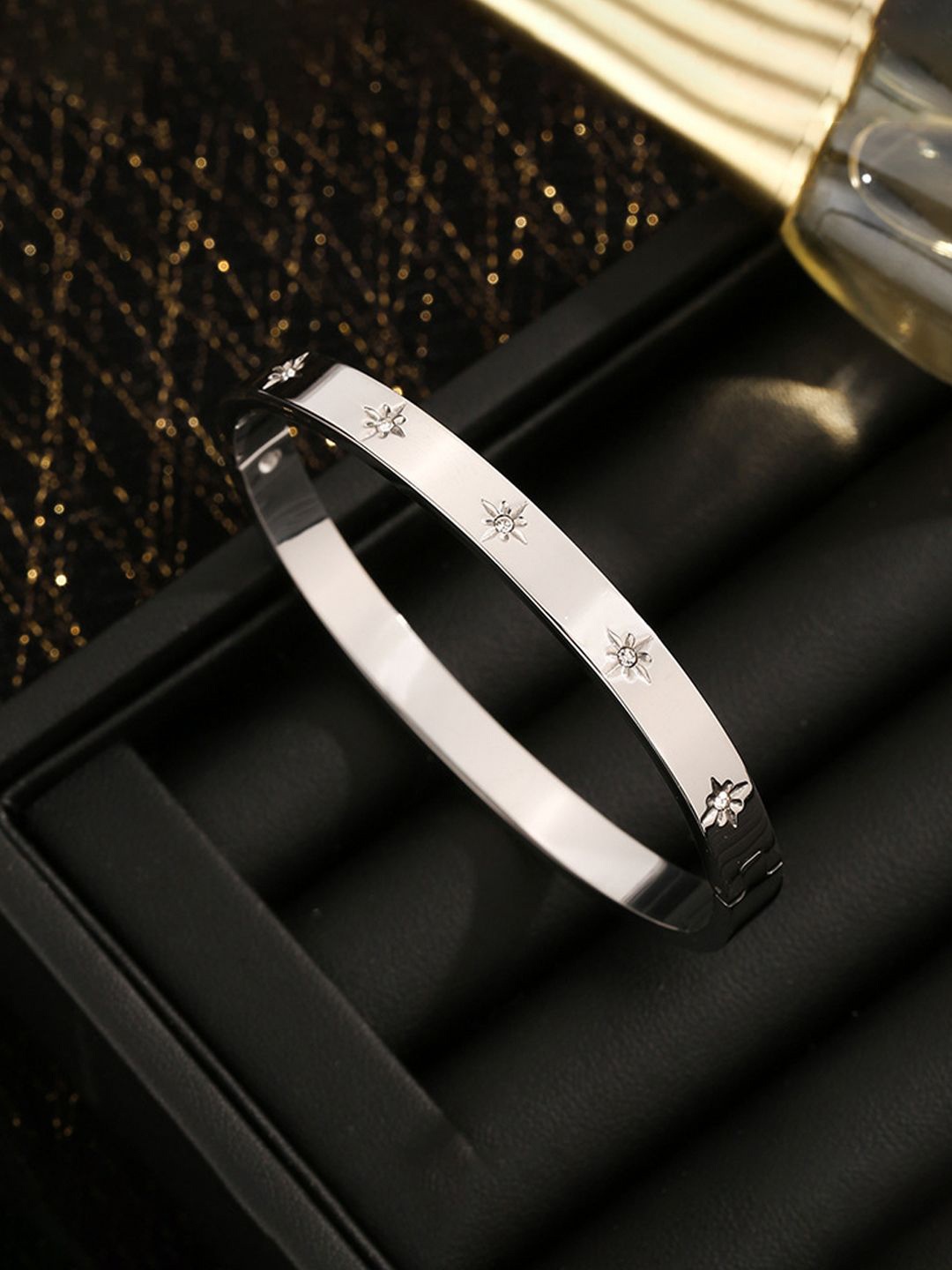 

Jewels Galaxy Silver-Plated Anti Tarnish American Diamond Bangle-Style Bracelet