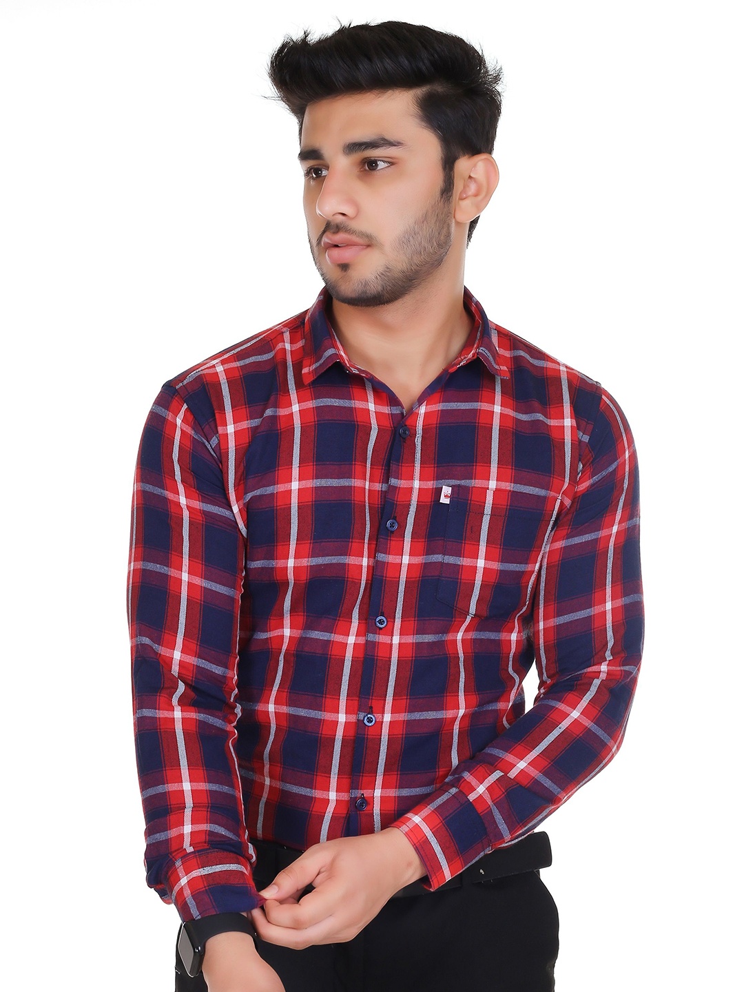 

Marc Laurent Men Comfort Tartan Checks Opaque Checked Casual Shirt, Red