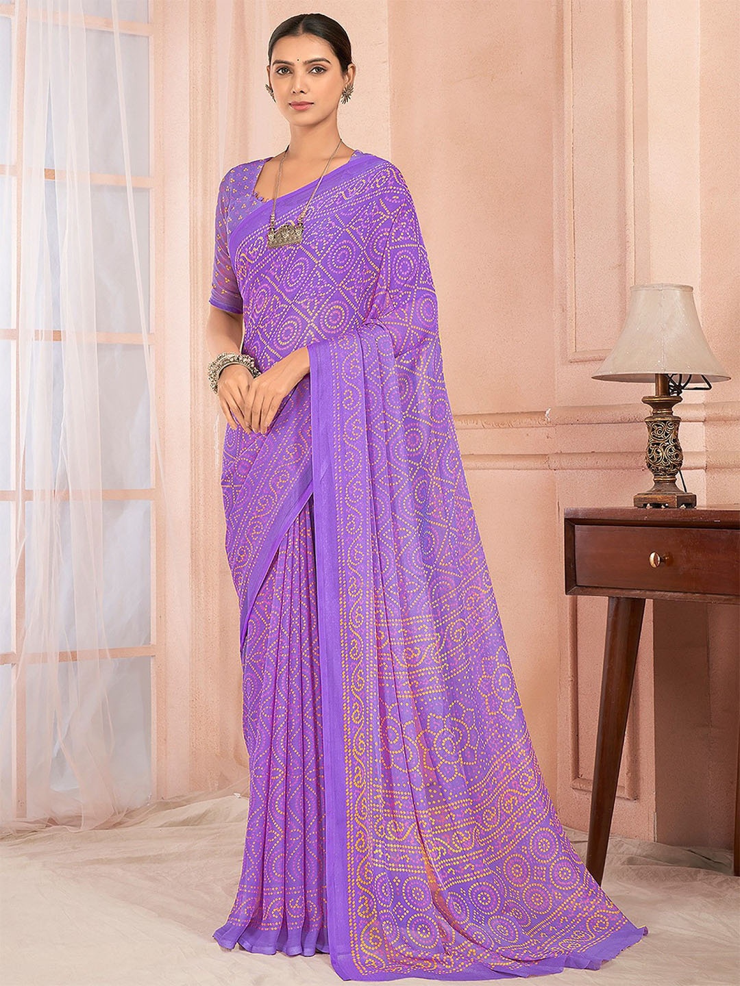 

KALINI Bandhani Poly Chiffon Saree, Purple