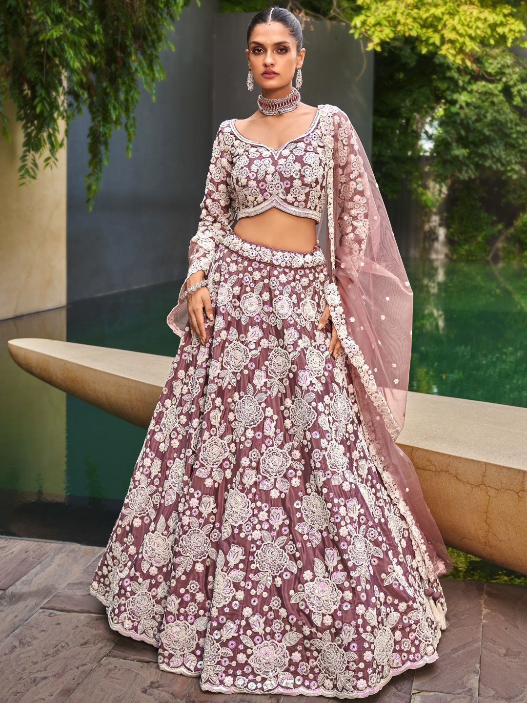 

panchhi Embroidered Sequinned Semi-Stitched Lehenga & Unstitched Blouse With Dupatta, Lavender
