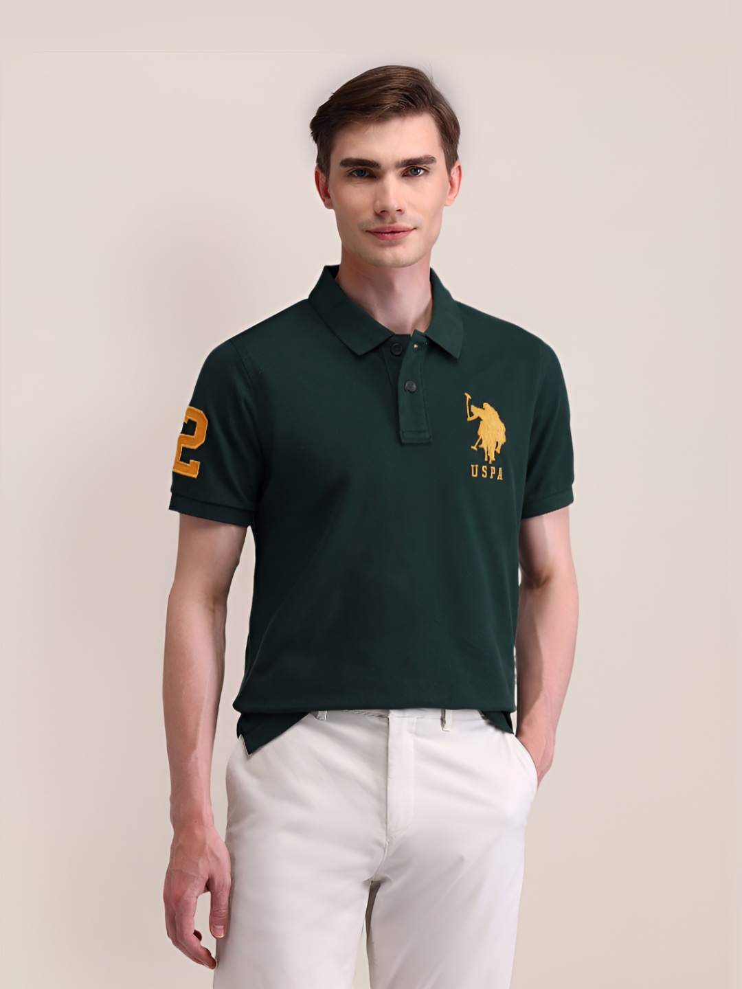 

U.S. Polo Assn. Men Printed Polo Collar Slim Fit T-shirt, Olive