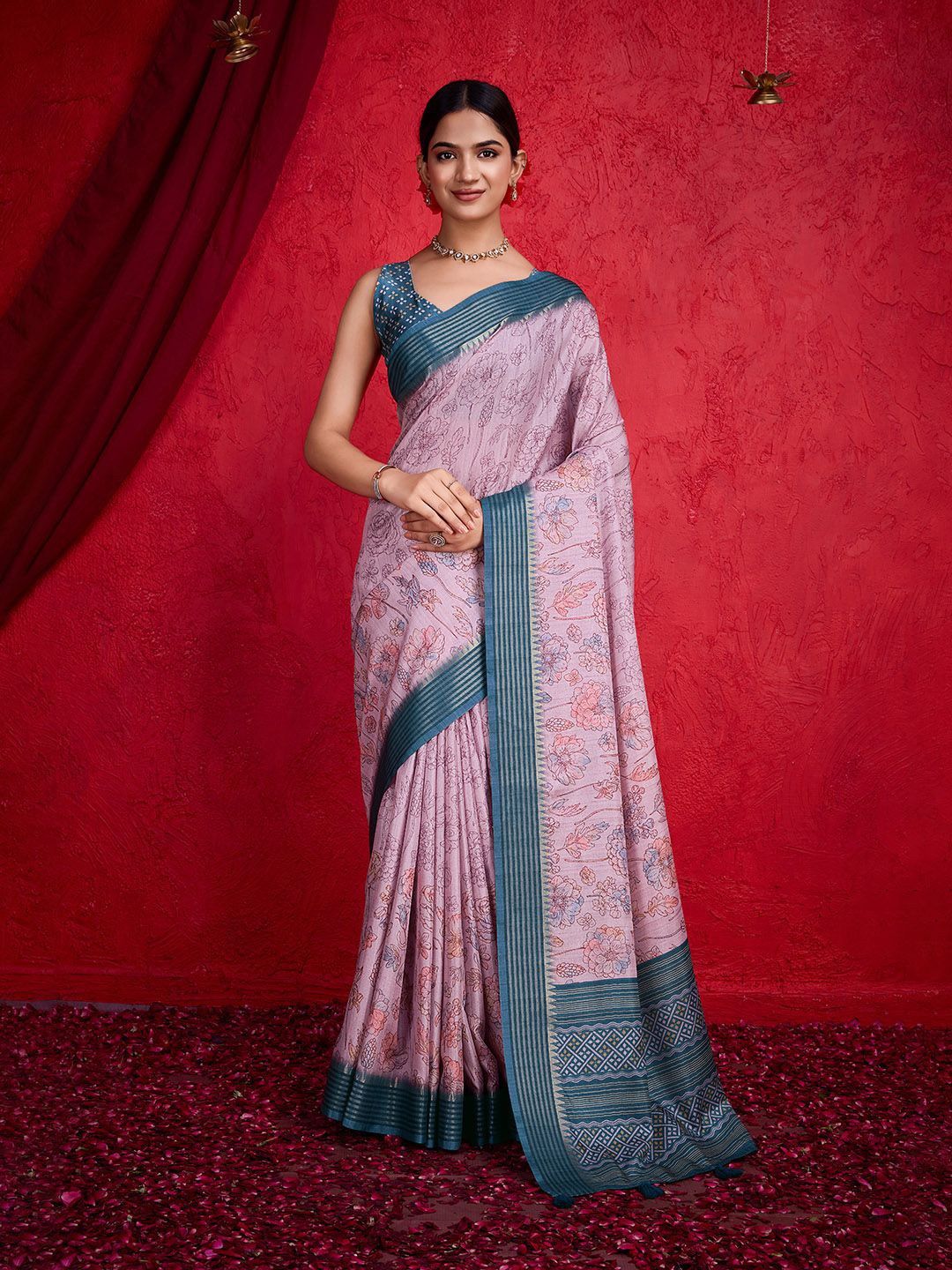

Mitera Floral Zari Saree, Mauve