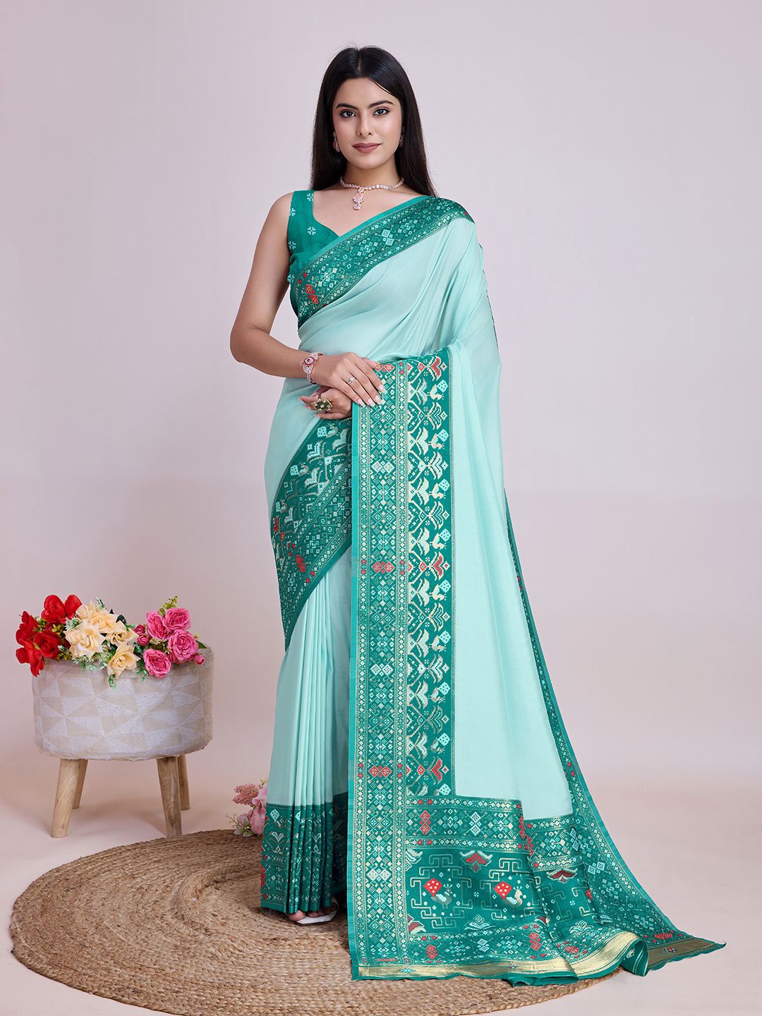 

REALLTREND Woven Design Zari Pure Silk Kota Saree, Turquoise blue