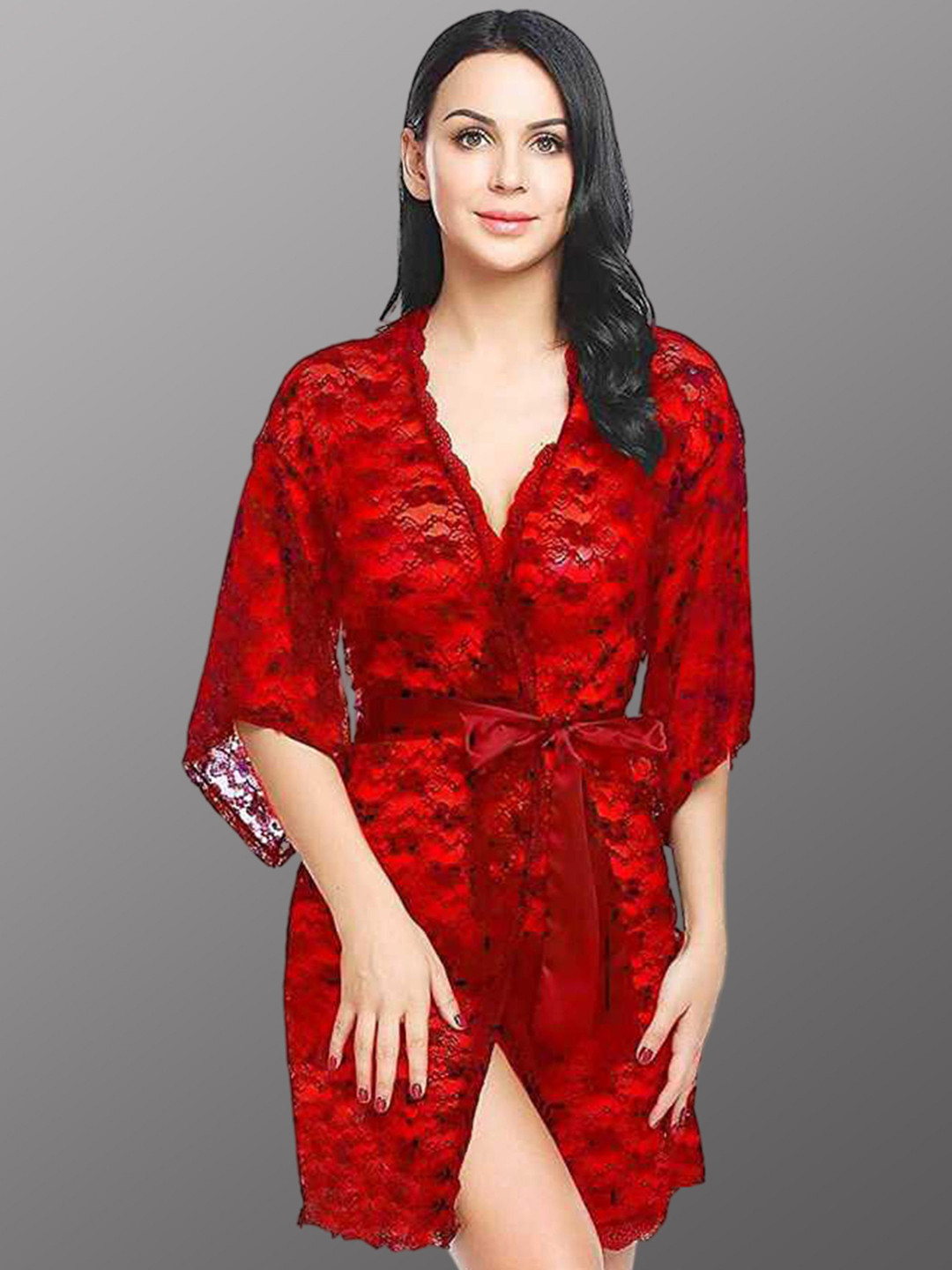 

chia fashions Women Net lace Baby Doll Nightgown, Red
