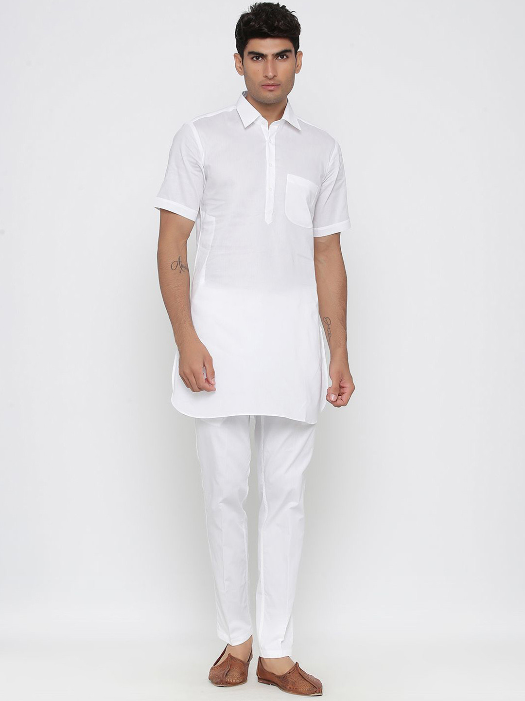 

Tistabene Shirt Collar Cotton Straight Kurta, White
