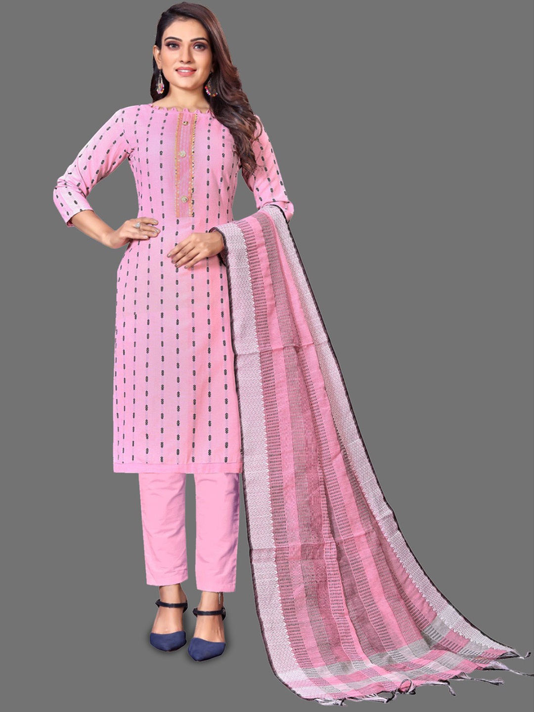 

Aika Geometric Embroidered Unstitched Dress Material, Pink