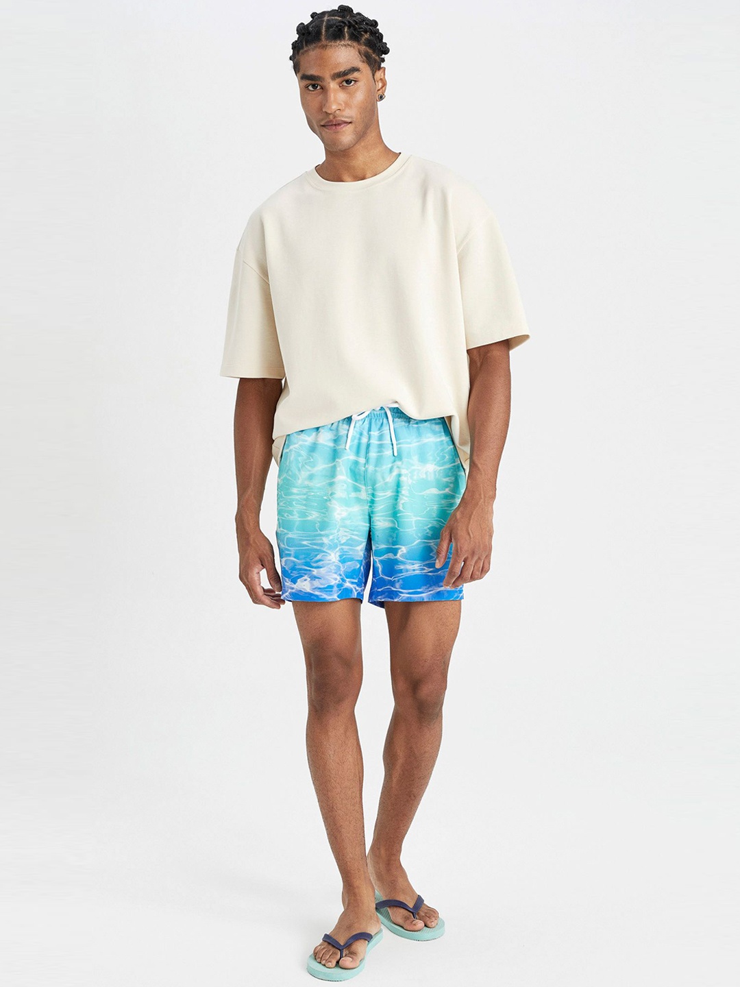 

DeFacto Printed Mid Rise Swim Bottoms, Blue
