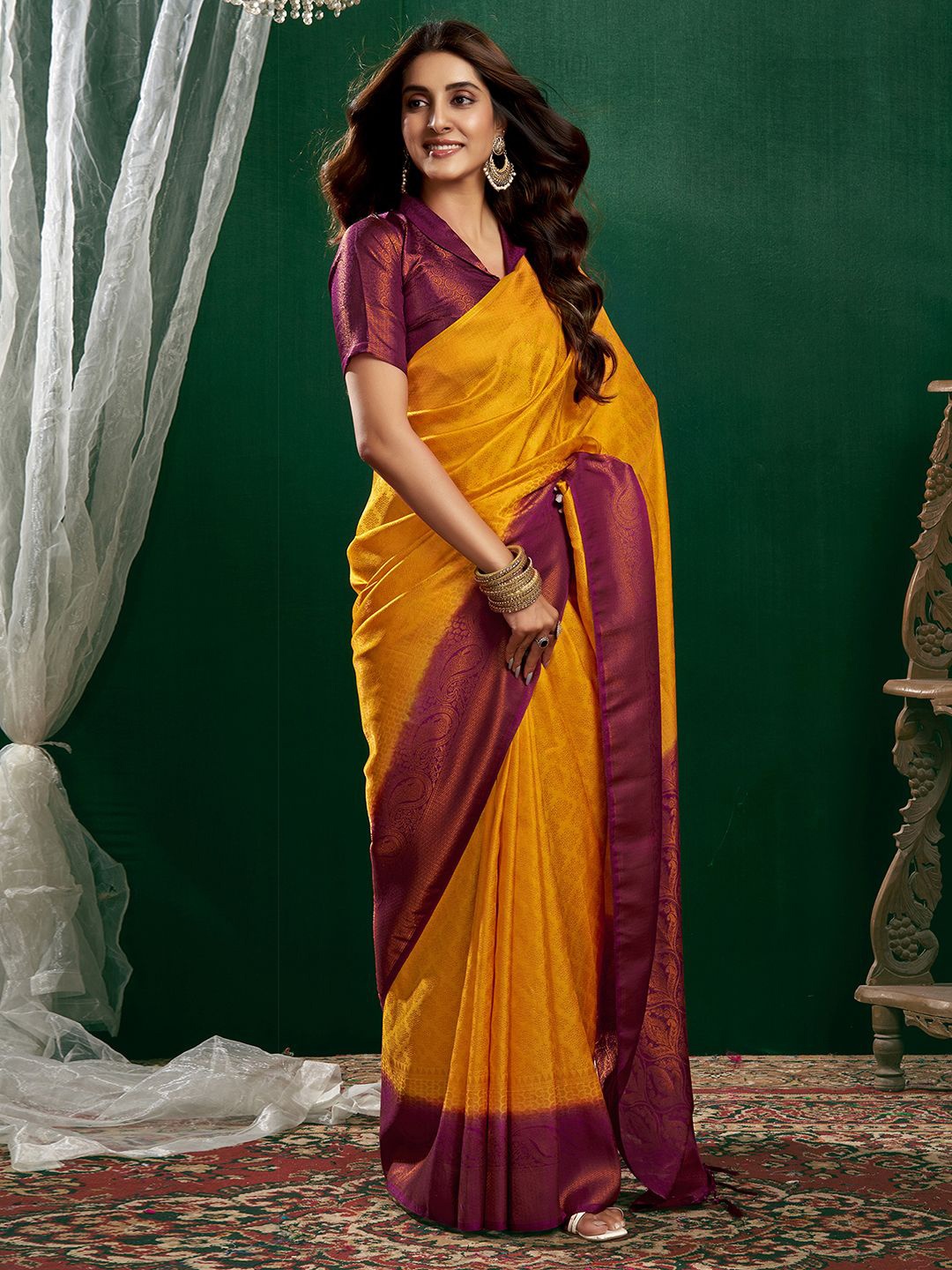 

Mitera Woven Design Zari Pure Silk Banarasi Saree, Yellow