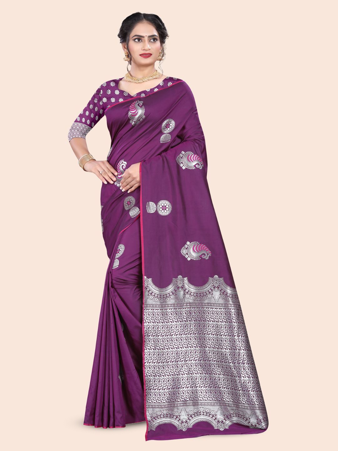 

HERE&NOW Woven Design Zari Banarasi Saree, Magenta