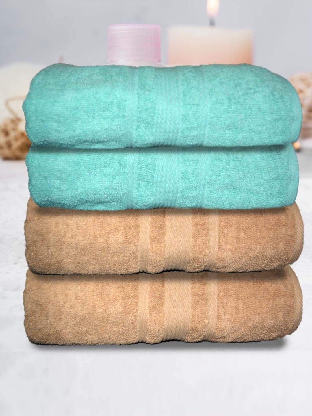 

Aura Green & Beige 4 Cotton 500 GSM Bath Towel