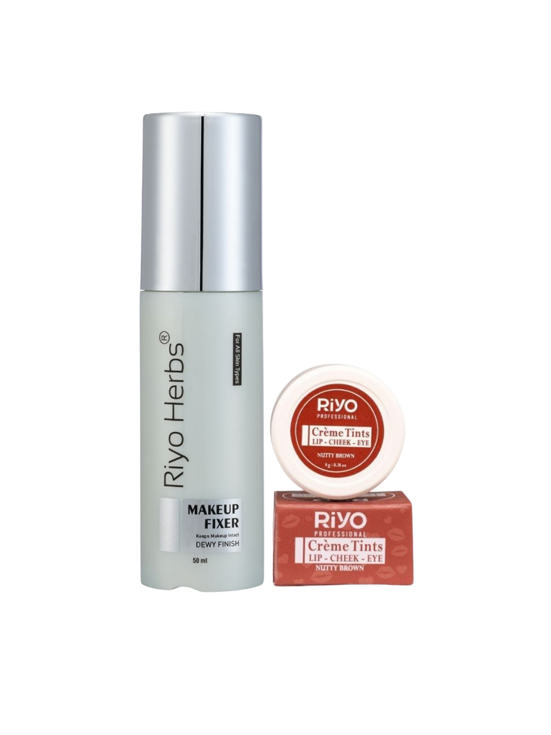 

Riyo Herbs Dewy Makeup Fixer 50ml & Creme Tint - 8g-Nutty Brrown, Transparent