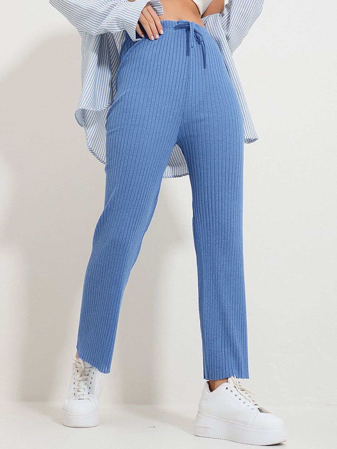 

Trend Alacati stili Women Striped High Rise Trousers, Blue