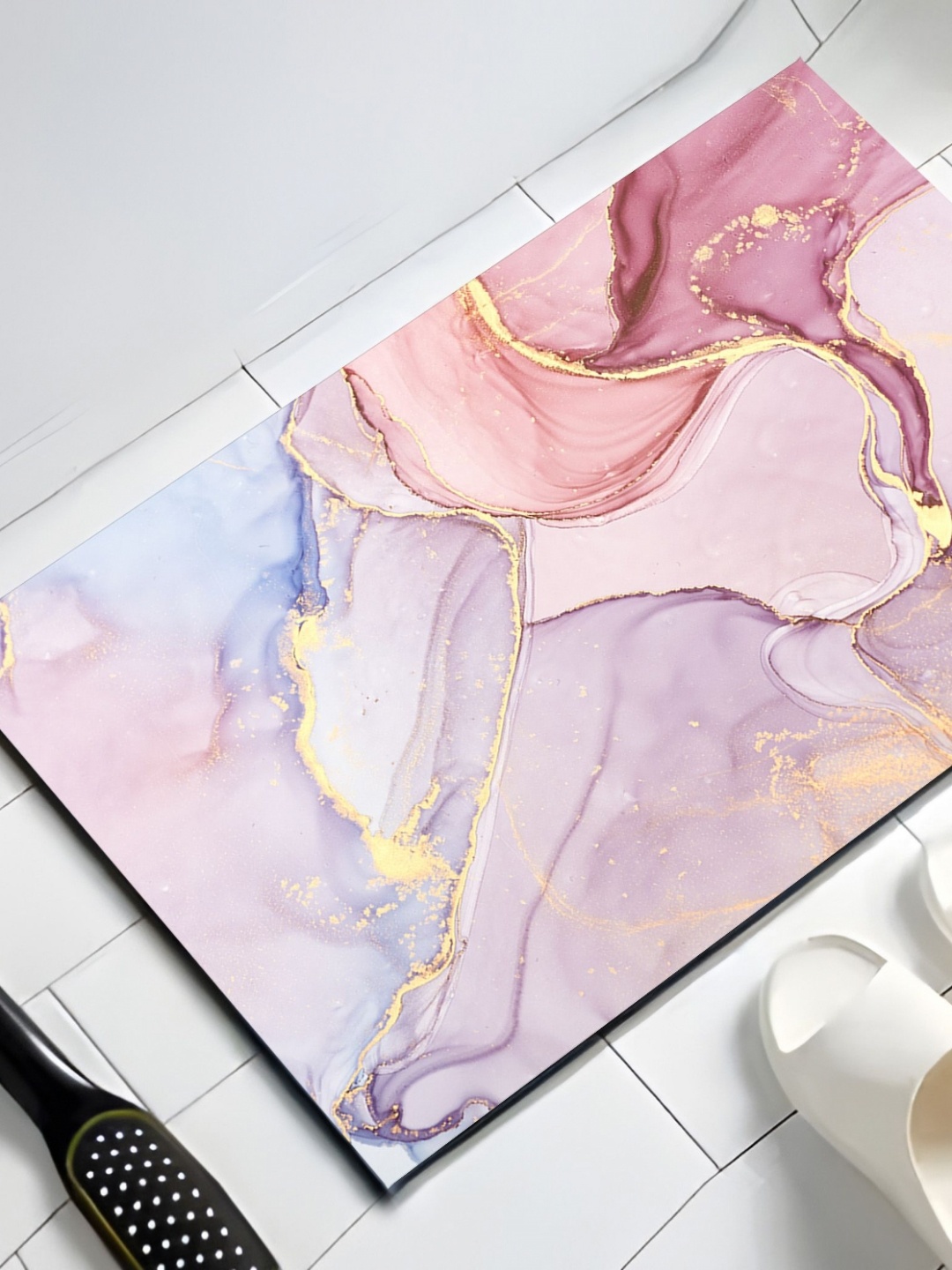 

UMAI Purple & Pink Printed 210 GSM Anti Skid Bath Mat