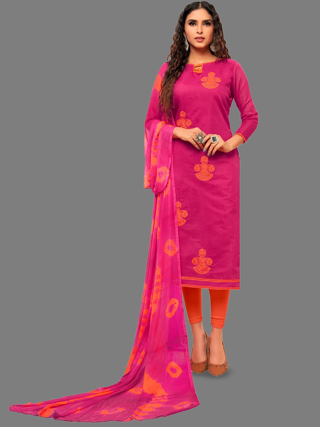

Aika Thread Work Pure Cotton Unstitched Dress Material, Pink