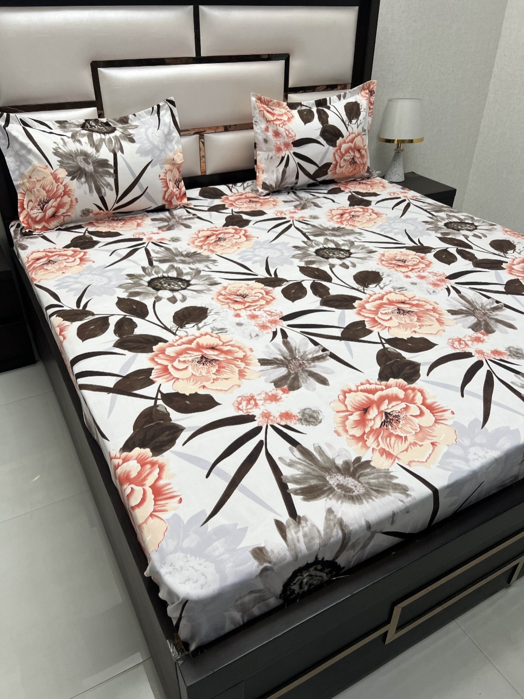 

Pure Decor Amulya White Printed 260 TC Cotton Queen Bedsheet with 2 Pillow Covers