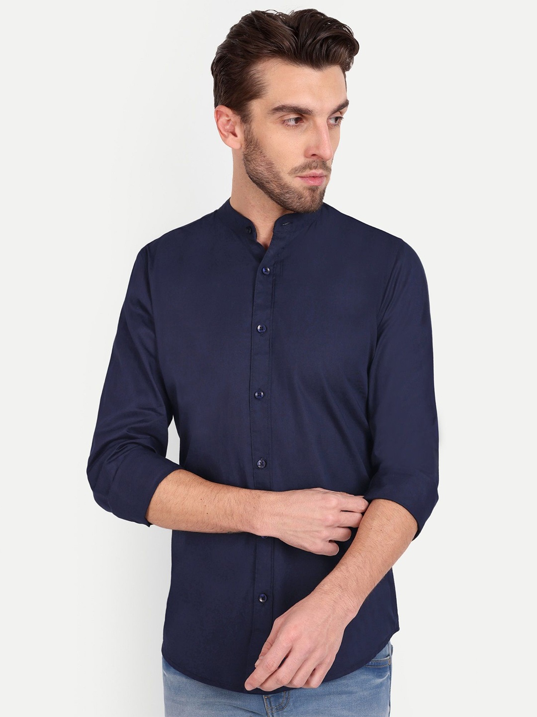

MEGHZ Men Slim Fit Opaque Casual Shirt, Navy blue
