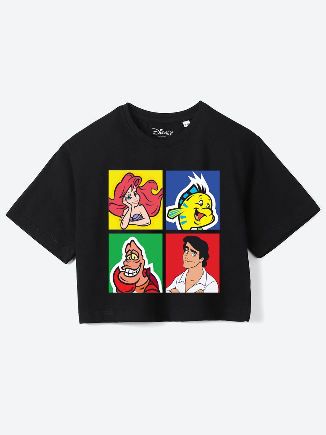 

YK Disney Girls Printed Pure Cotton Boxy T-shirt, Black