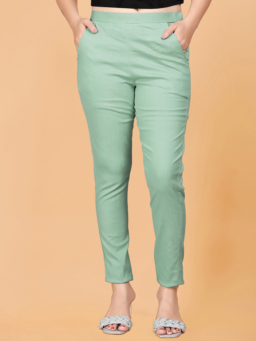 

VORHIZA Women Easy Wash Trousers, Sea green