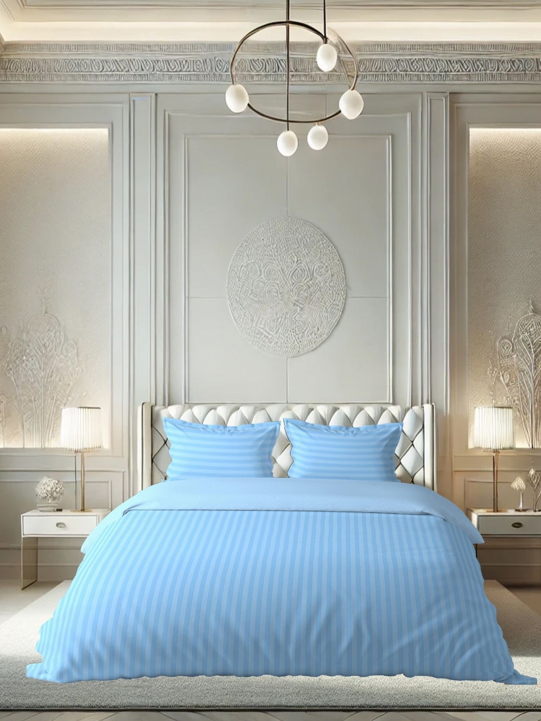 

borato Blue Striped 210 TC King Bedsheet with 2 Pillow Covers