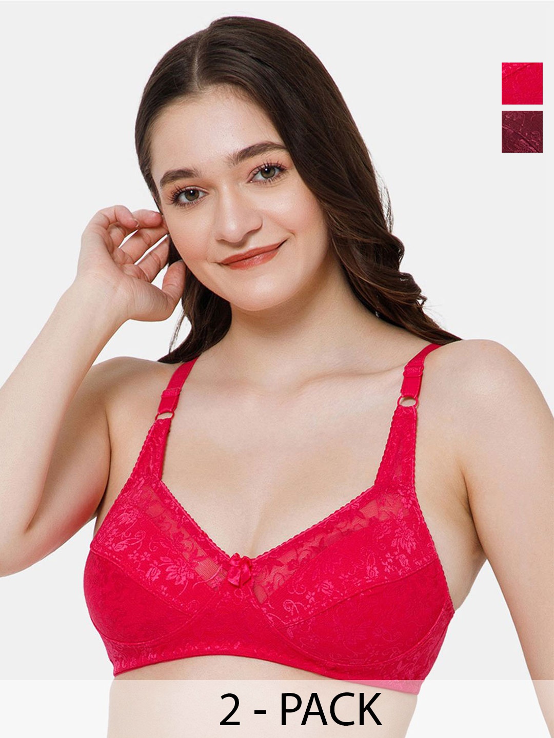

Lady Lyka Pack Of 2 Self Design Medium Coverage Non Padded Everyday Bra, Fuchsia