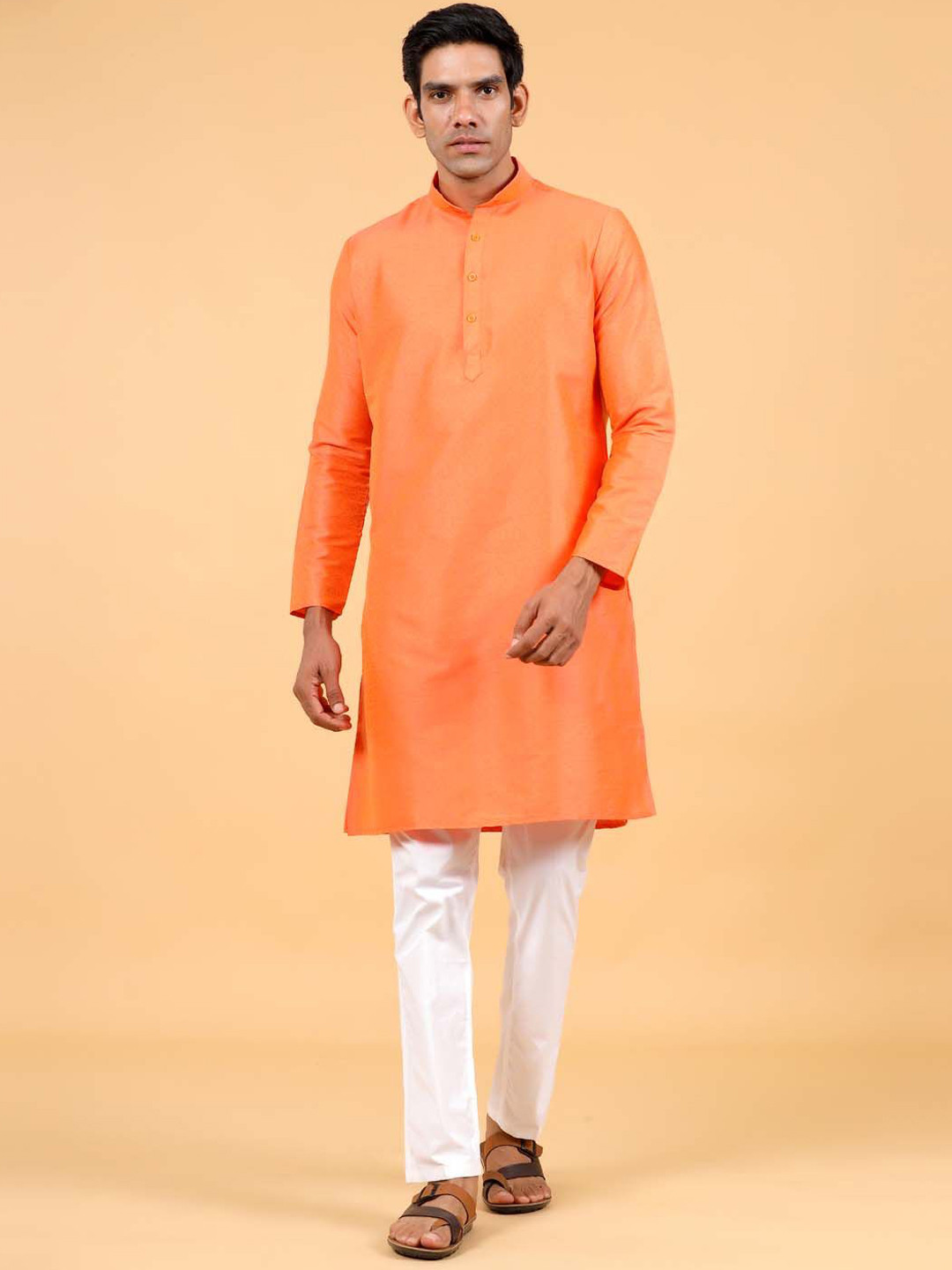 

Tistabene Mandarin Collar Silk Straight Kurta, Orange