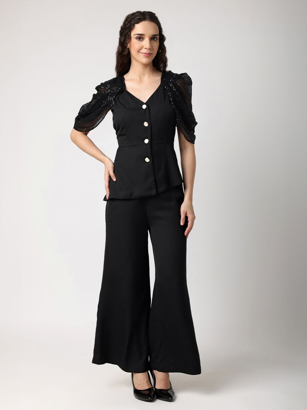 

BLANC9 V-Neck Top & Trousers, Black