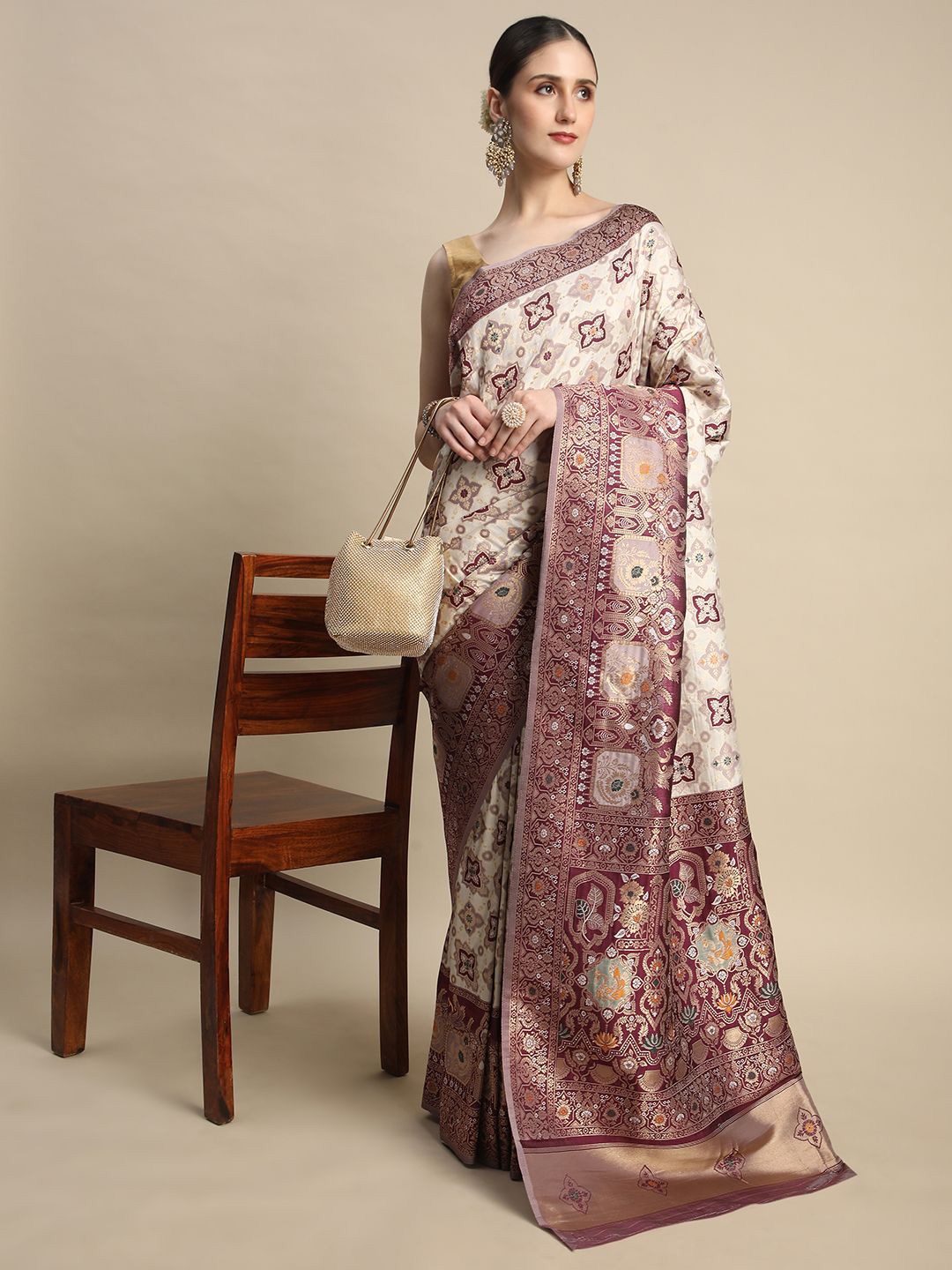 

REALLTREND Woven Design Zari Pure Silk Kota Saree, Purple